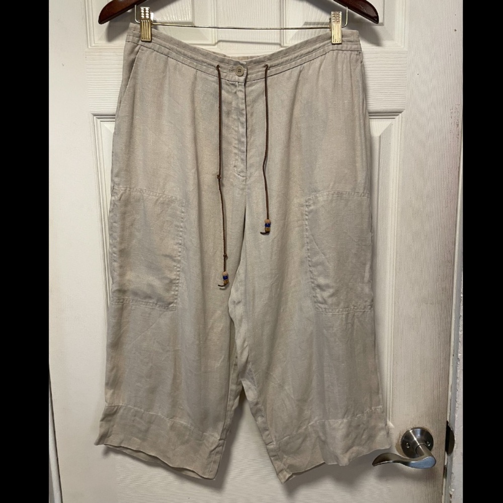 Lauren Ralph Lauren Capri Pants Womens 12P 100% Linen Cargo Crop Drawstring